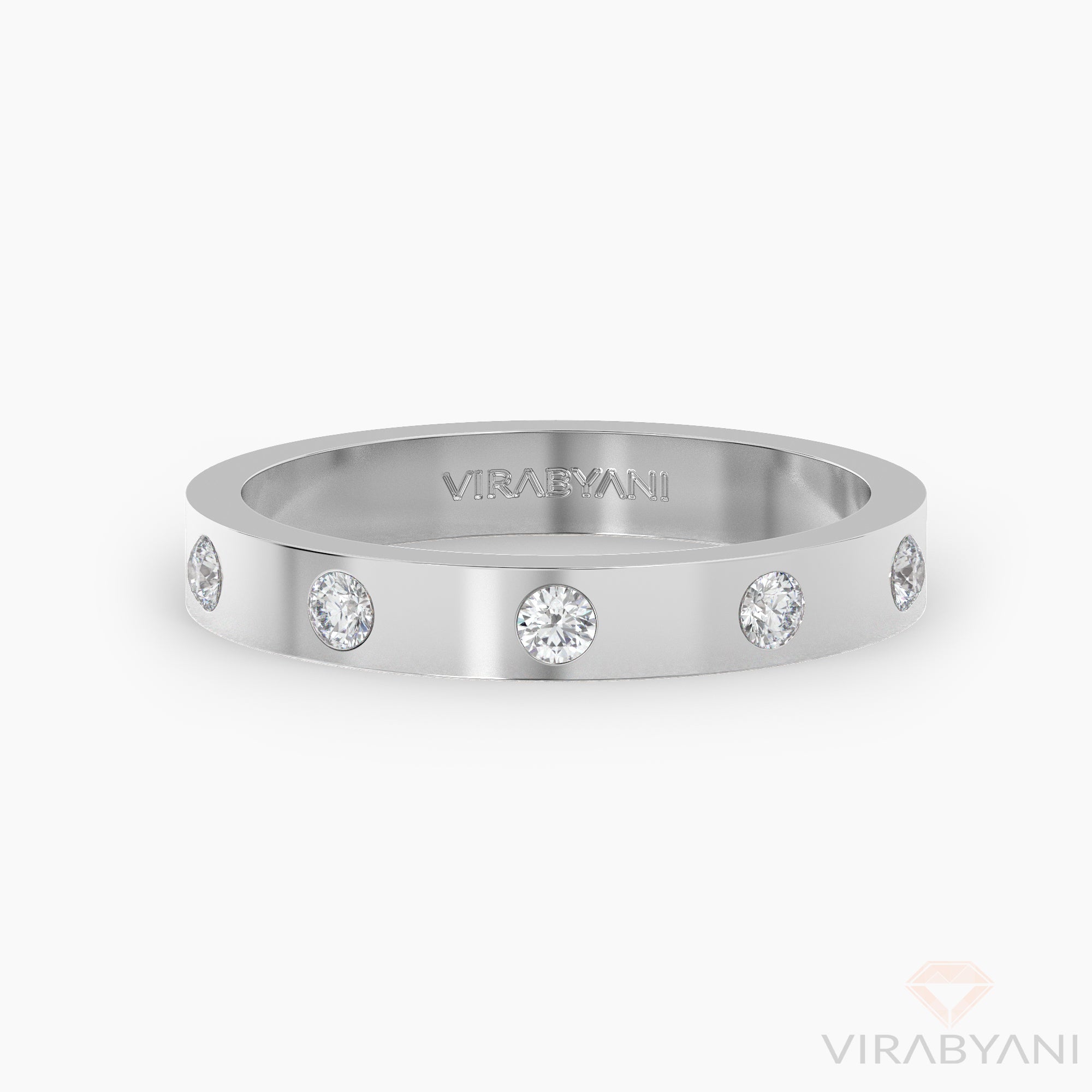 Bezel Set Round Diamond Five Stone Band Square Edges-VIRABYANI